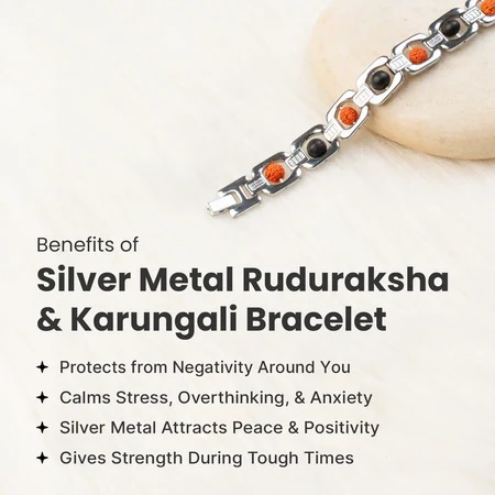 Metal Rudraksha and Karungali Bracelet - Silver - Image 5