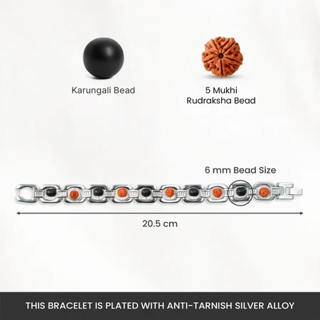 Metal Rudraksha and Karungali Bracelet - Silver - Image 3