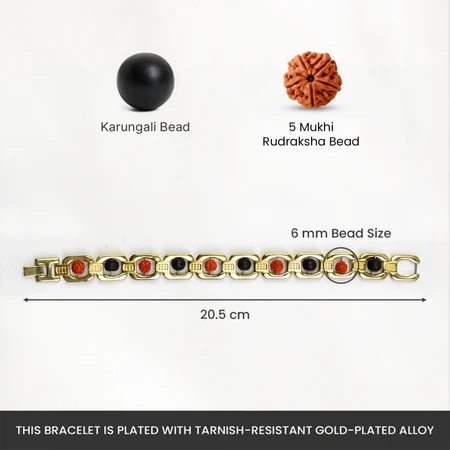 Metal Ruduraksha And Karungali Bracelet - Gold - Image 3