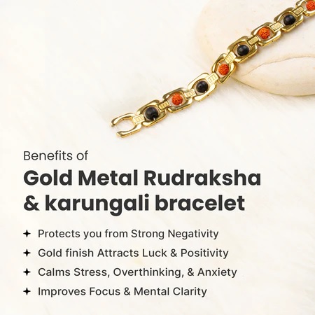 Metal Ruduraksha And Karungali Bracelet - Gold - Image 5