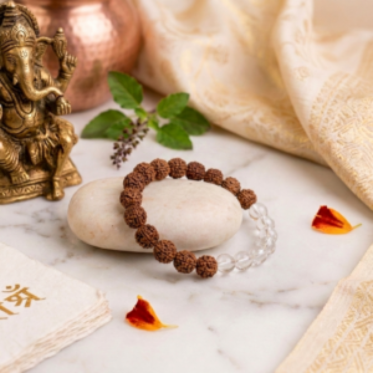 5 Mukhi Rudraksha with Clear Quartz Bracelet
