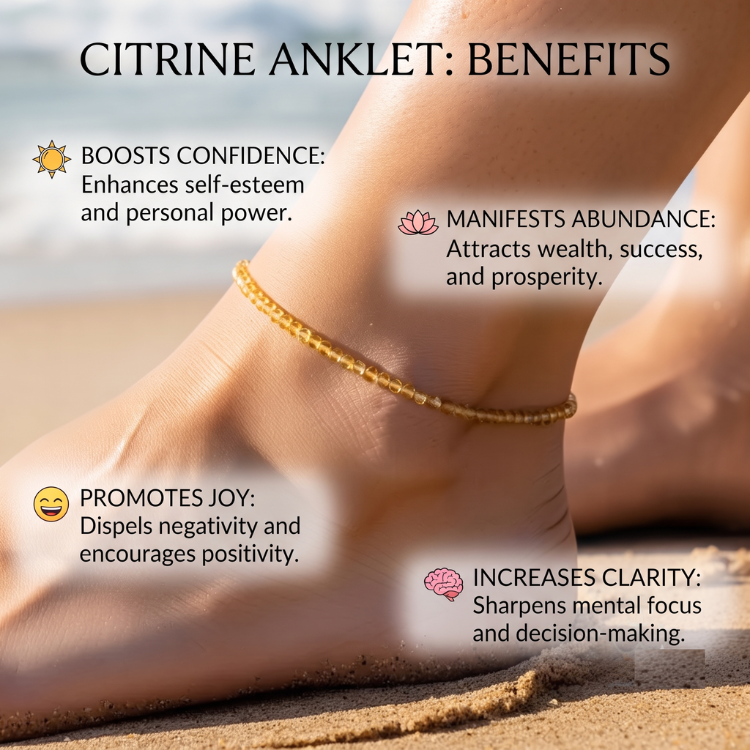 Citrine Anklet for Women & Girls | Natural Citrine Crystal Anklet - Image 2