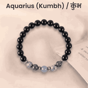 Aquarius bracelet for men and women with black grey and light blue beads