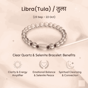 Libra Tula Rashi zodiac bracelet for men and women with clear grey beads