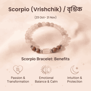 Scorpio Vrishchik Rashi zodiac bracelet for men and women with brown rose toned beads